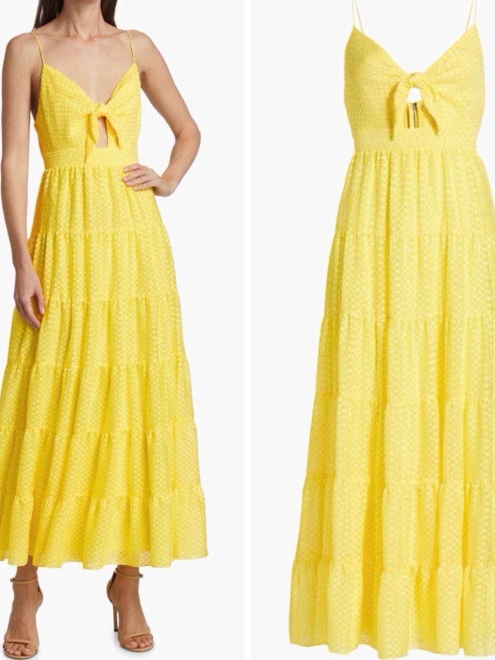NWT Alice + Olivia Minka Tie Front Yellow Spaghetti Strap Maxi Dress Size 2